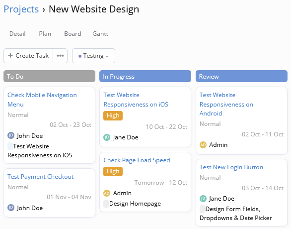 Project Management Board View